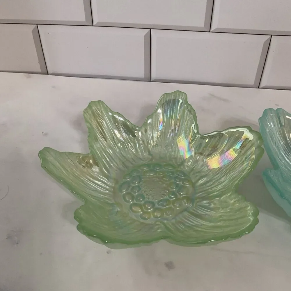 Akcam Iridescent Frosted Flower Shape Art Glass Bowl Handmade In Turkey Set of 2